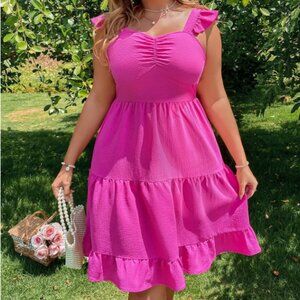 Pink Ruched & Ruffles Dress